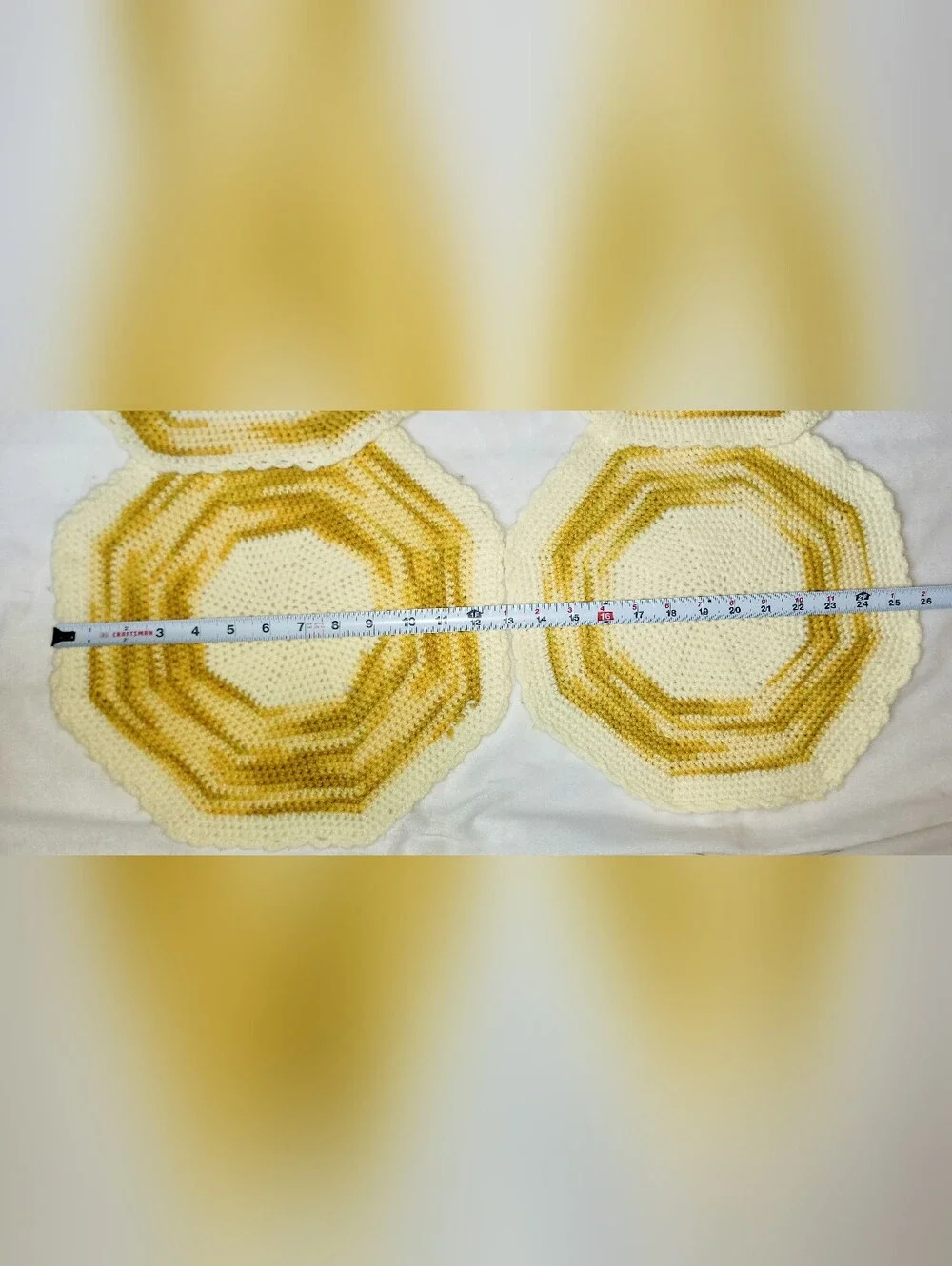 Set Of 6 Vintage Yellow And White Crocheted Placemats In Prestine Condition